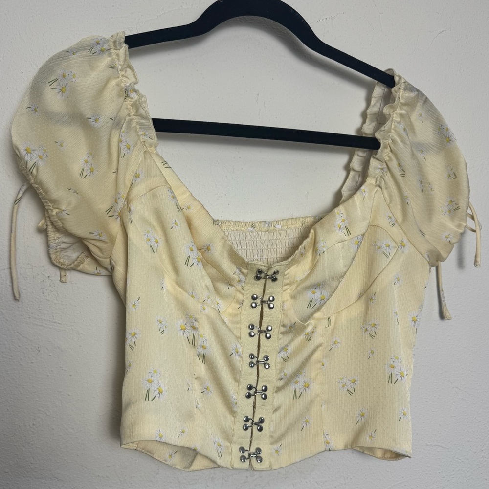Princess Polly Yellow Daisy Puff Sleeve Corset Crop Top Blouse